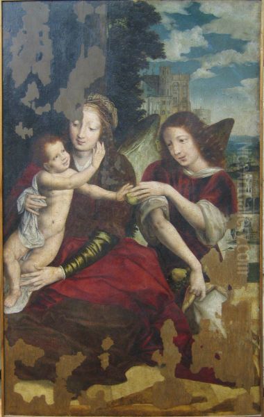 Retablo de la Virgen con el Nino y un angel - view 1