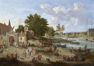 Townsfolk gathering on the Shore of an Estuary