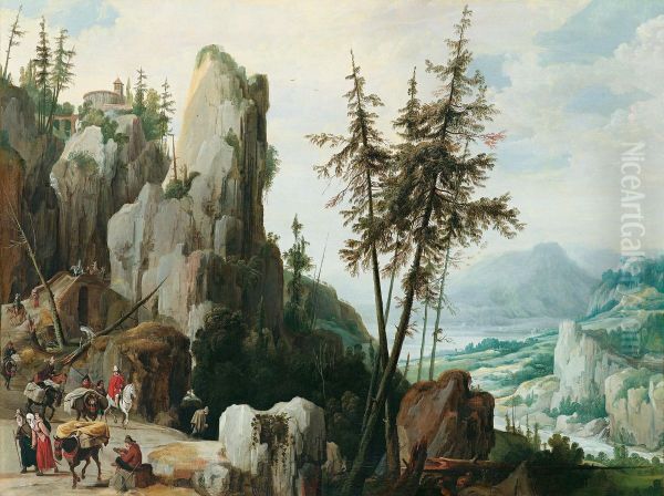 Rocky landscape with travelers - view 1
