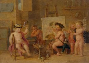 Painter's studio with putti by David Teniers III