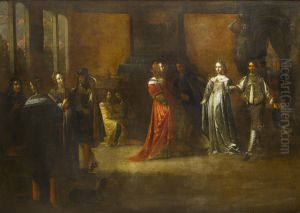 Elegant figures merrymaking in an interior