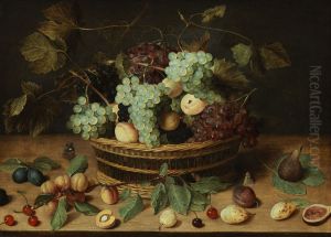 Still life with fruit basket by Jacob van Hulsdonck