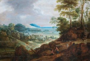 Gleaners and herdsmen tending their flocks with an open landscape beyond
