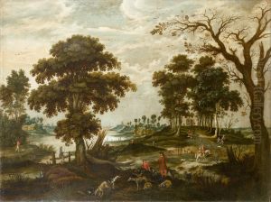 An elegant company departing for the hunt before an open landscape by Jan Wildens