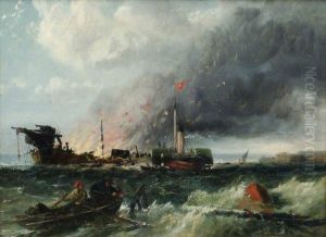Burning of the 'Eastern Monarch' off Fort Monckton