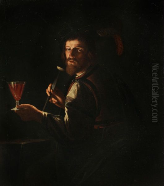 Young mercenary with wine glass - view 1