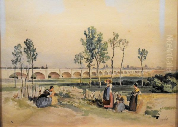 Arlesiennes devant l'aqueduc d'Arles - view 1