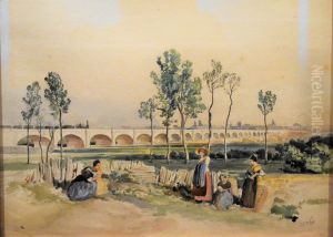 Arlesiennes devant l'aqueduc d'Arles