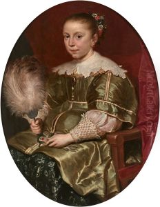 Portrait of a young girl with a fan by Cornelis De Vos