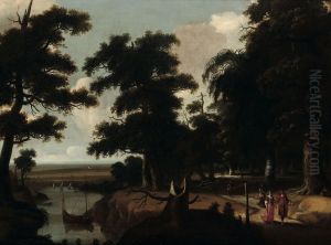 Woodland landscape near a river Woodland landscape near a river