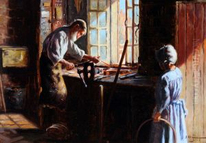 The Blacksmith (Interior of a Workshop with Figures) by John St Helier Lander