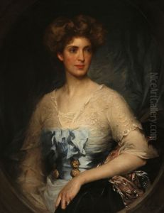 Lady Edith Villiers (1878-1935), Wearing a Blue Satin Gown by William Llewellyn