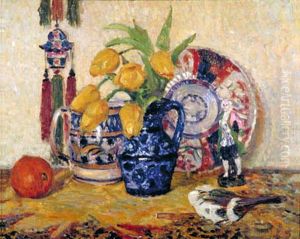 Still Life, Tulips in a Blue Jug by James Bolivar Manson