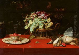 Still Life with Grapes in a Basket, a Dish of Strawberries, and Game Birds by Frans Snyders