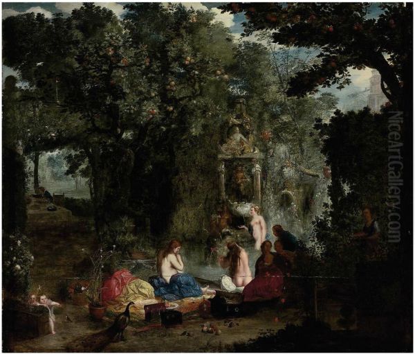 A classical landscape with nymphs bathing in a grotto - view 1