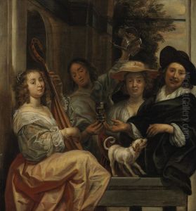 Group portrait at a balustrade (Allegory of the five senses) by Jacob Jordaens