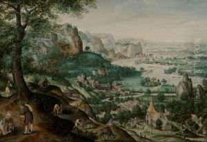 Extensive landscape with a river on the valley by unknown