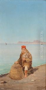 Pescatore Che Ripara Una Nassa by Vittorio Capessiero