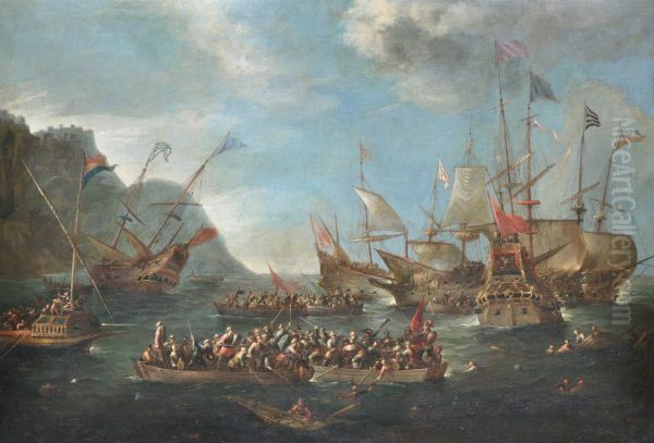 A naval battle between Christian and Turkish ships - view 1