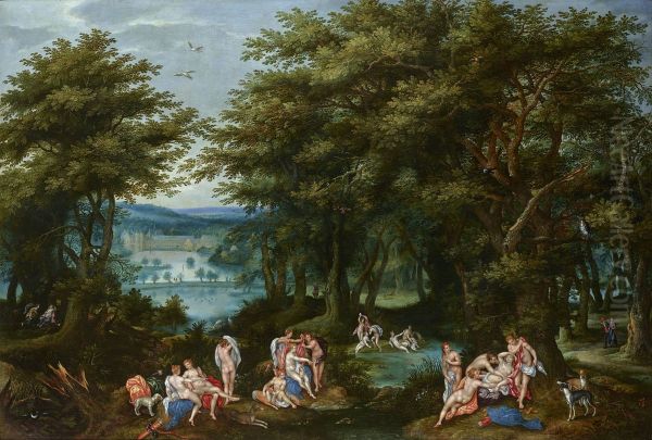 Forest Landscape with Diana discovering Callisto's Pregnancy, and a View of the Abbey of Groenendael - view 1