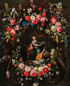 Flower Garland around an Allegory of the Vanity of Human Life
