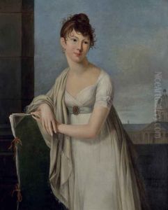 Portrait d'une femme artiste, avec l'Institut en arriere-plan