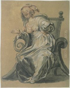 Courtisane seated on a chair by Theodoor Rombouts