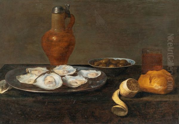 Still Life with oysters, lemon, olives, and a jug - view 1