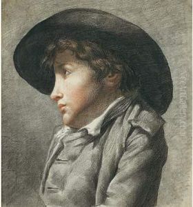 Portrait De Profil D'un Jeune Garcon Au Chapeau Noir by Marie-Gabrielle Capet