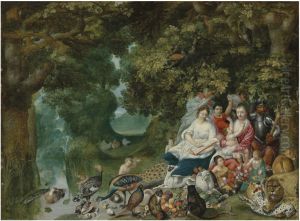 Wooded landscape with an Allegory of the Four Elements by Adriaen Van Stalbemt