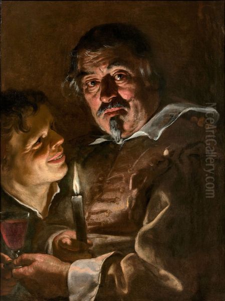 Man and boy by candlelight - view 1
