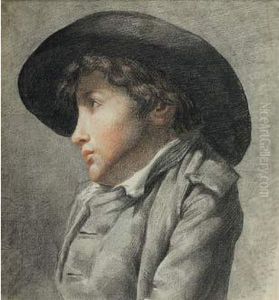 Portrait De Profil D'un Jeune Homme Au Chapeau Noir by Marie-Gabrielle Capet