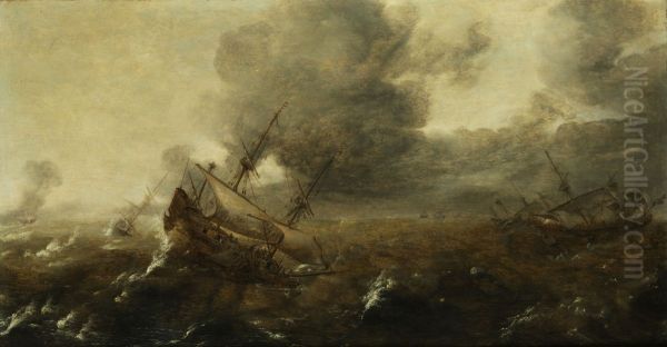 Ships in stormy sea - view 1