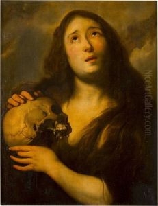 Penitent Magdalene with skull by Jan Cossiers