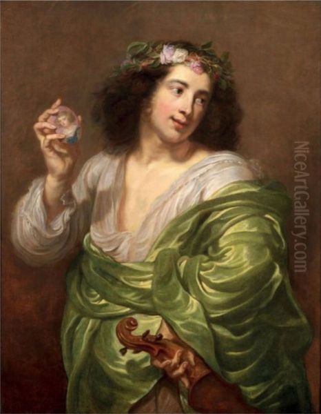 Portrait of a man holding a violin and a medallion with a miniature of a woman - view 1