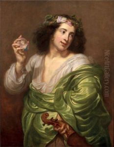 Portrait of a man holding a violin and a medallion with a miniature of a woman