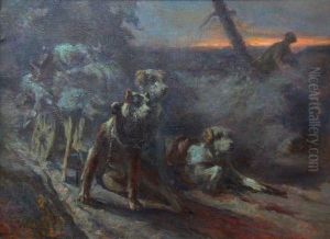 Trois Chiens Au Cr by Georges Capgras