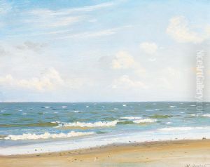 A beach with a view of the sea. by Michael Peter Ancher