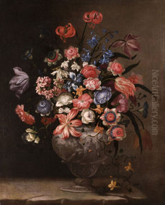 Still life of flowers in a vase. Still life of flowers in a vase.