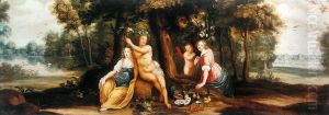 Flora, Bacchus and Ceres in the forest landscape.