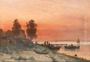 Aften pa stranden ved Hellebaek. by Anders Andersen-Lundby