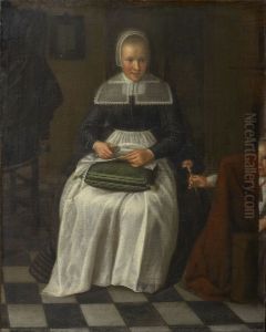 An orphan girl while sewing