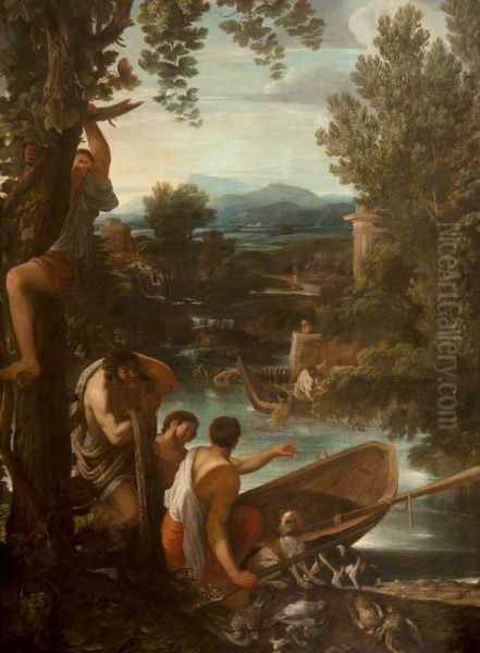 River Landscape with Fishermen and Sportsmen - view 1