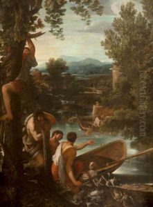 River Landscape with Fishermen and Sportsmen by Giovanni Francesco Grimaldi