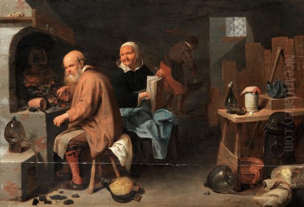 Alchemist and his wife in a workshop - view 1