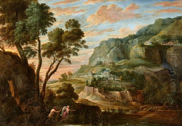 Panoramic Mountain Landscape with Pan and Syrinx - view 1