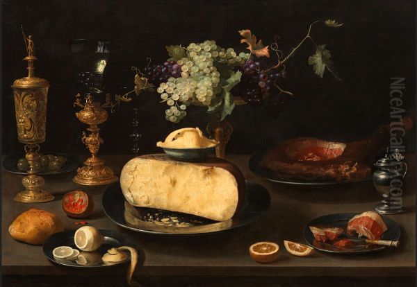Still life with cheese and other foods on a table - view 1