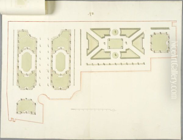 Forslag till omgestaltning av lusttradgarden vid Gripsholms slott. Med paklistrad flik som visar alternativt forslag till parterre - view 1