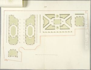 Forslag till omgestaltning av lusttradgarden vid Gripsholms slott. Med paklistrad flik som visar alternativt forslag till parterre