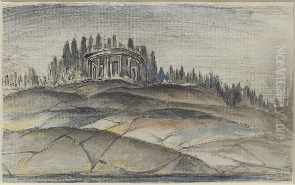 Antikt tempel i landskap - view 1
